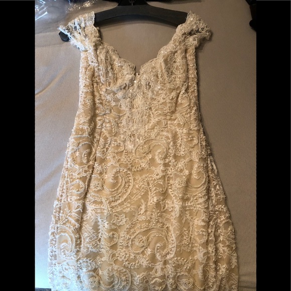 Beautiful beaded long cream dress bought in Paris - Picture 8 of 15